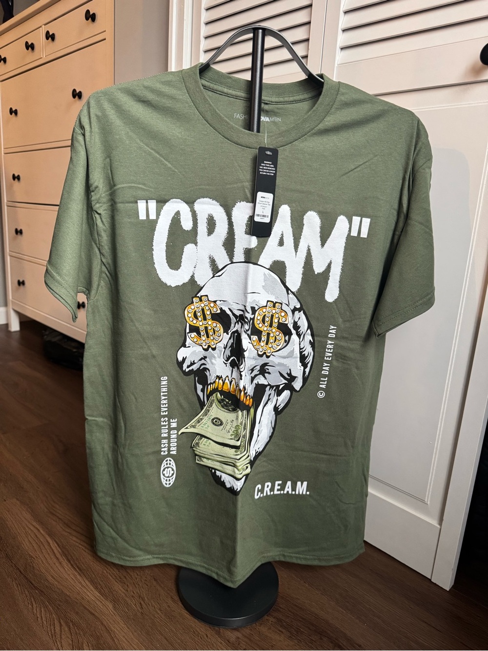Fashion Nova Olive C.R.E.A.M. Skull Graphic Tee